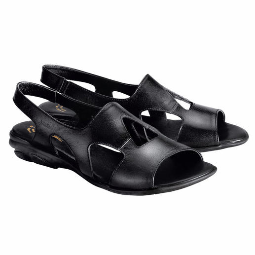 Sandale aux quatre conforts Cuir doux. Semelle int&eacute;rieure confortable. Semelle ext&eacute;rieure en latex &eacute;lastique. Bride arri&egrave;re &eacute;lastique.